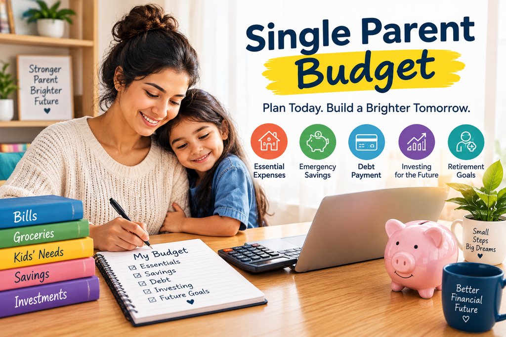 Single Parent Budget with savings, debt payments, investing, and financial planning