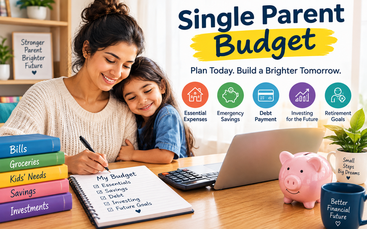 Single Parent Budget with savings, debt payments, investing, and financial planning